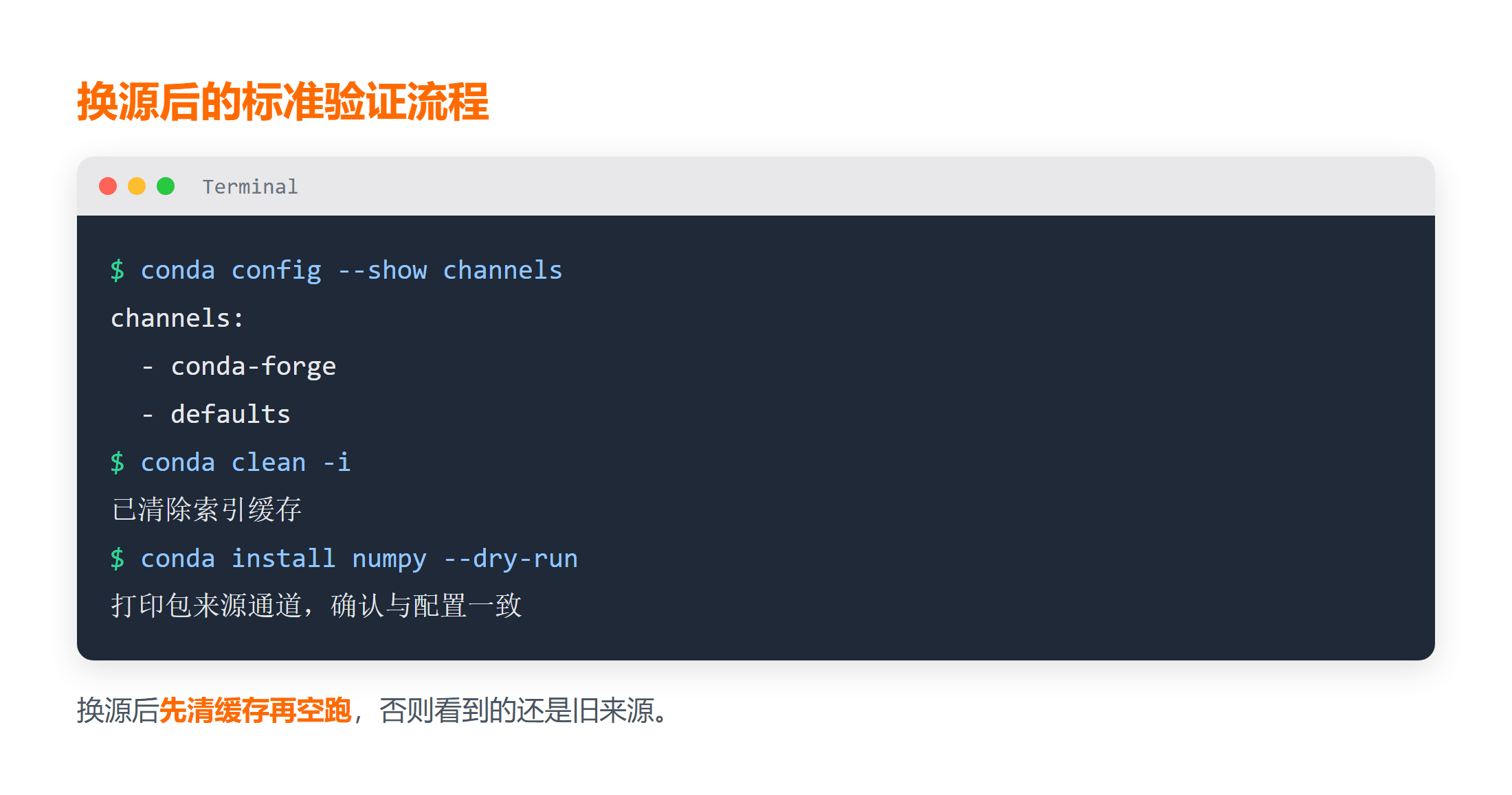 查配置清缓存与空跑验证的命令顺序