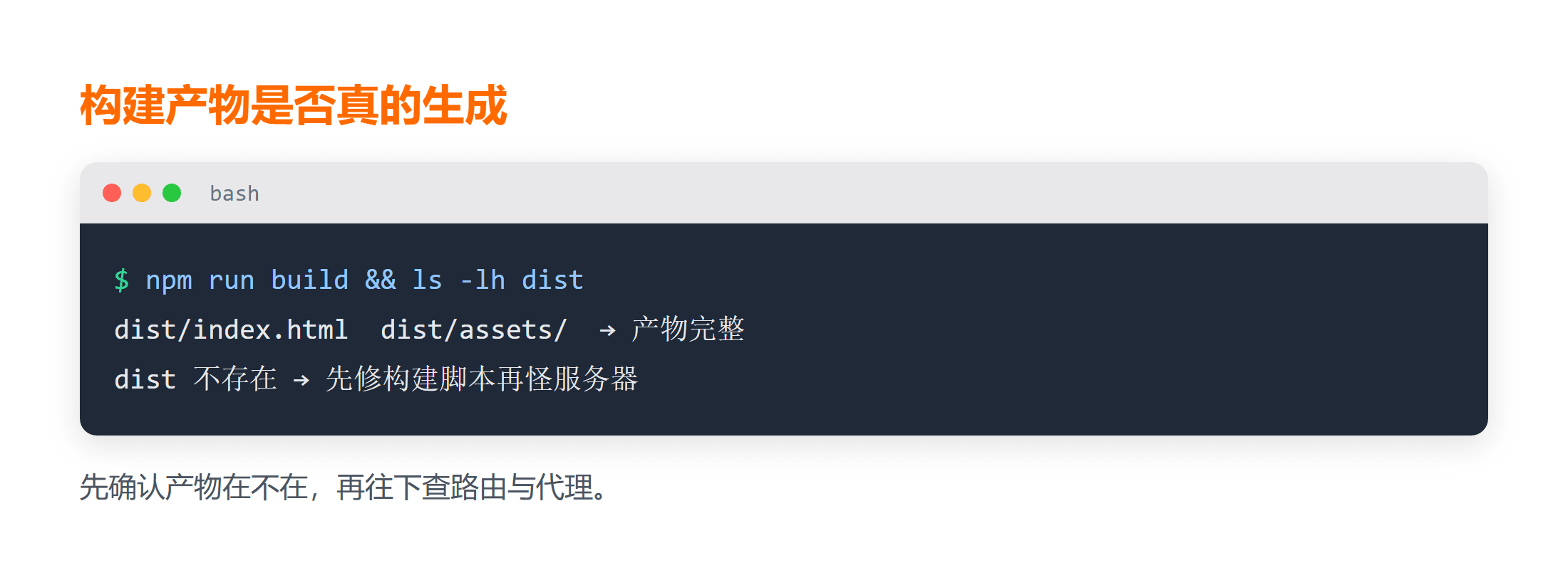 构建产物与静态目录怎么确认?