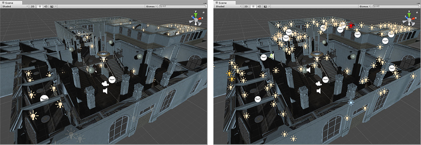 Unity 左图:3D模式中的图标。右图:2D模式下的图标。 Unity 左图:3D模式中的图标。右图:2D模式下的图标。