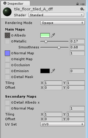 Unity 检查器窗口显示物料资源的导入设置