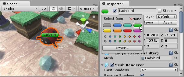 一个分配了标签图标的游戏对象